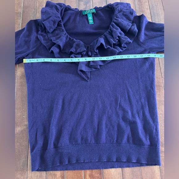 Lauren Ralph Women’s Deep Purple Ruffle Sweater Top Size Large - Picture 3 of 8